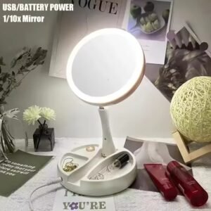 LED vanity makeup mirror on desk