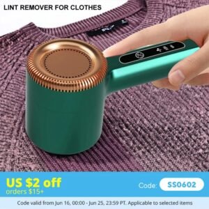 Rechargeable fabric shaver removing lint from clothes