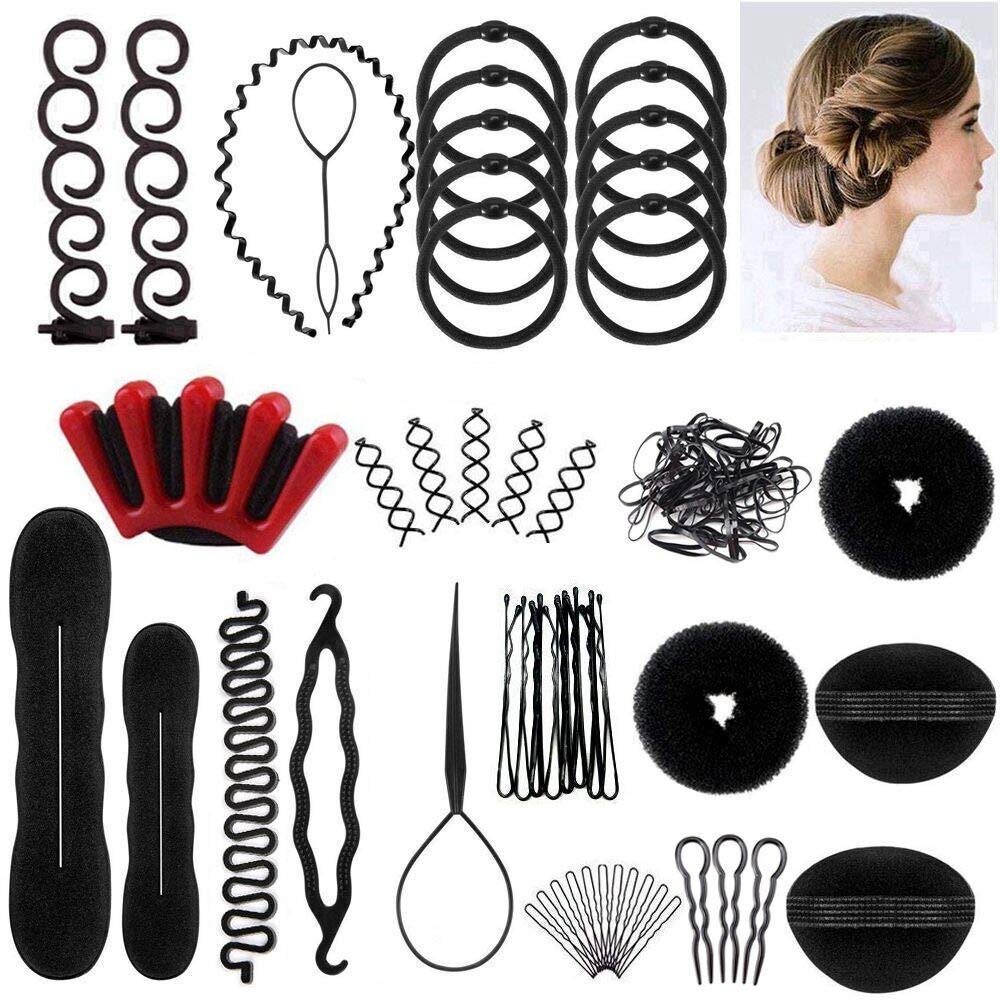 DIY hair braiding tool kit with multiple hair styling accessories